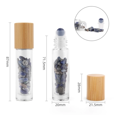Gemstone Essential Oil Roller Bottle - Sodalite - Wooden Cap Gemstone Essential Oil Roller Bottle - Sodalite - Wooden Cap