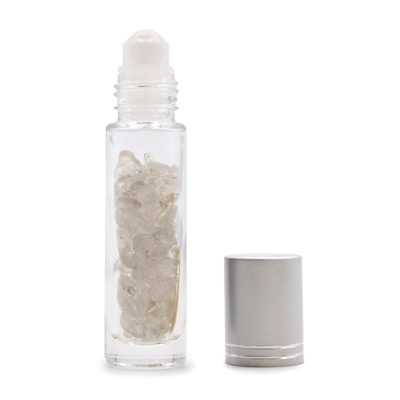Gemstone Essential Oil Roller Bottle - Rock Quartz - Silve.. Gemstone Essential Oil Roller Bottle - Rock Quartz - Silve..