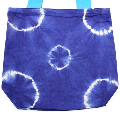 Natural Tye-Dye Cotton Bag (8oz) - 38x42x12cm - Blue Rings - Blue Handle Natural Tye-Dye Cotton Bag (8oz) - 38x42x12cm - Blue Rings - Blue Handle