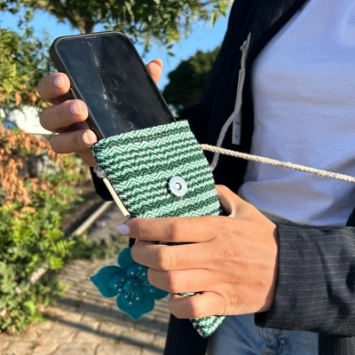 Phone Holder Bag Stripes Green - flower decor Phone Holder Bag Stripes Green - flower decor