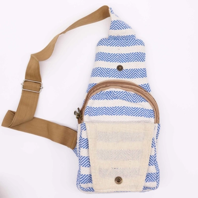 Body Cross Bag Natural Cotton - Blue & White Body Cross Bag Natural Cotton - Blue & White