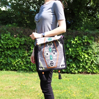 Pale Grey Kilim Messenger Festival Bag Pale Grey Kilim Messenger Festival Bag