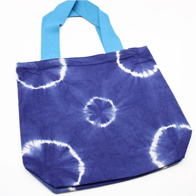 Natural Tye-Dye Cotton Bag (8oz) - 38x42x12cm - Blue Rings - Blue Handle Natural Tye-Dye Cotton Bag (8oz) - 38x42x12cm - Blue Rings - Blue Handle