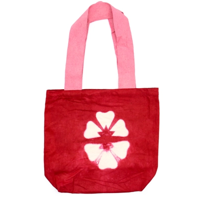 Natural Tye-Dye Cotton Bag (8oz) - 38x42x12cm - Maroon Flower - Pink Handle Natural Tye-Dye Cotton Bag (8oz) - 38x42x12cm - Maroon Flower - Pink Handle