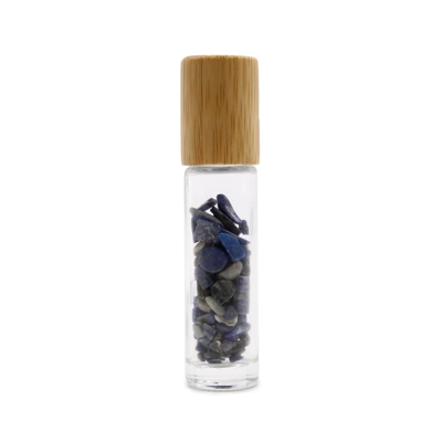 Gemstone Essential Oil Roller Bottle - Sodalite - Wooden Cap Gemstone Essential Oil Roller Bottle - Sodalite - Wooden Cap