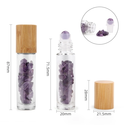 Gemstone Essential Oil Roller Bottle - Amethyst - Wooden Cap