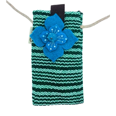 Phone Holder Bag Stripes Green - flower decor Phone Holder Bag Stripes Green - flower decor