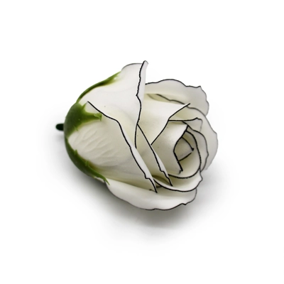 10x Craft Soap Flowers - Med Rose - Ivory With Black Rim 10x Craft Soap Flowers - Med Rose - Ivory With Black Rim