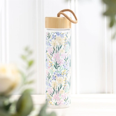 Ditsy Floral Print Glass and Bamboo Water Bottle Ditsy Floral Print Glass and Bamboo Water Bottle