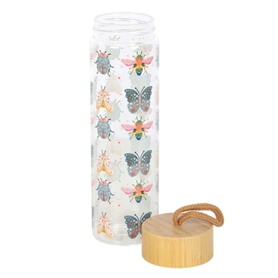 Floral Bug Print Glass Water Bottle Floral Bug Print Glass Water Bottle