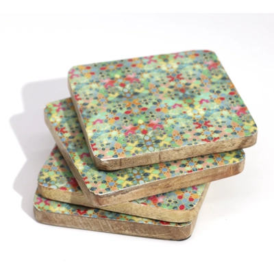 Set of 4 Square Coasters - Mediterranean Tile Pattern