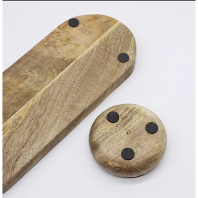 Mango Wood Tray with 3 Bowls - Blue Stripes