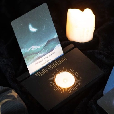 Black Daily Guidance Tarot Card Stand Tealight Holder Black Daily Guidance Tarot Card Stand Tealight Holder