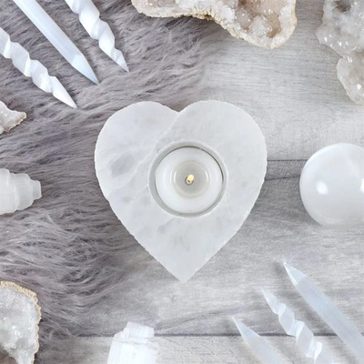 Selenite Heart Tealight Holder Selenite Heart Tealight Holder