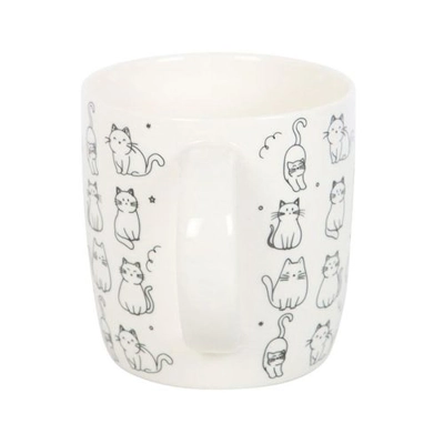 White Happy Cat Print Mug