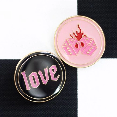 Flaming Dice and Love Pin Badge Set Flaming Dice and Love Pin Badge Set