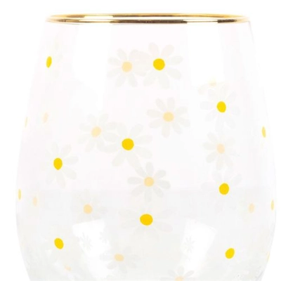 All Over Daisy Print Stemless Wine Glass All Over Daisy Print Stemless Wine Glass