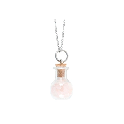 Love Rose Quartz Crystal Chip Potion Bottle Necklace Love Rose Quartz Crystal Chip Potion Bottle Necklace