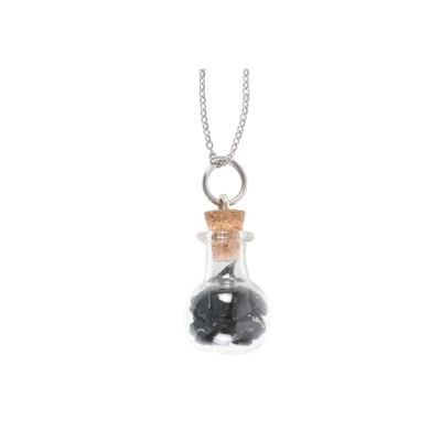 Protection Black Obsidian Crystal Chip Potion Bottle Necklace Protection Black Obsidian Crystal Chip Potion Bottle Necklace
