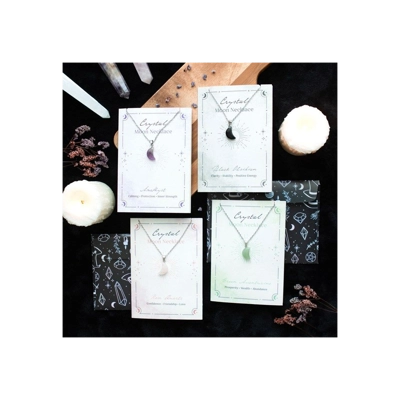 Green Aventurine Crystal Moon Necklace on Greeting Card Green Aventurine Crystal Moon Necklace on Greeting Card