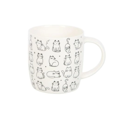 White Happy Cat Print Mug