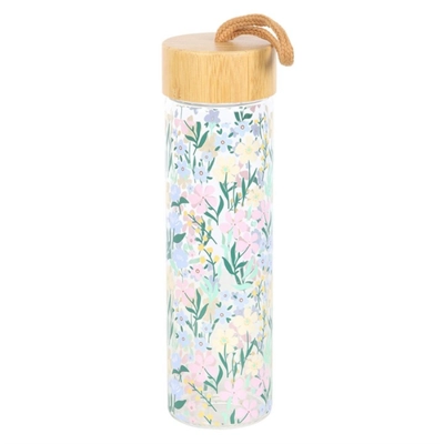 Ditsy Floral Print Glass and Bamboo Water Bottle Ditsy Floral Print Glass and Bamboo Water Bottle