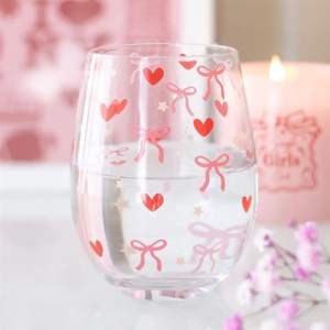 Bow and Heart Print Stemless..