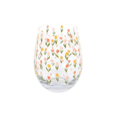 Tulip Print Stemless Glass