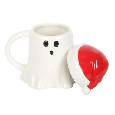 Ghost Shaped Mug with Santa Hat Lid Ghost Shaped Mug with Santa Hat Lid