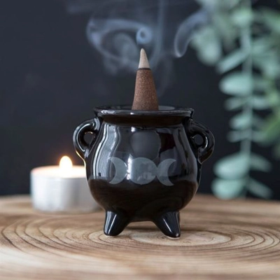Triple Moon Cauldron Ceramic Incense Holder Triple Moon Cauldron Ceramic Incense Holder
