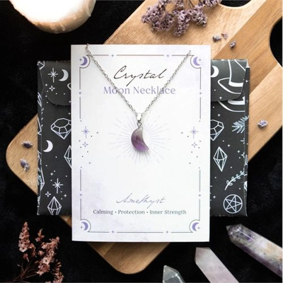 Amethyst Crystal Moon Necklace on Greeting Card Amethyst Crystal Moon Necklace on Greeting Card