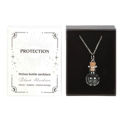 Protection Black Obsidian Crystal Chip Potion Bottle Neckl.. Protection Black Obsidian Crystal Chip Potion Bottle Neckl..