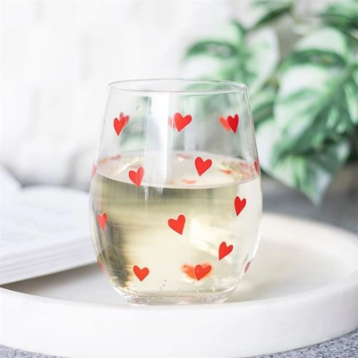 Heart Print Stemless Glass Heart Print Stemless Glass