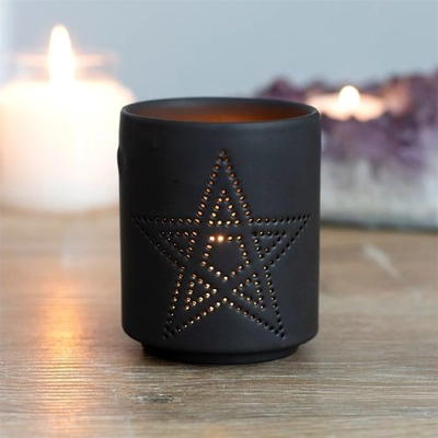 Small Black Pentagram Cut Out Tealight Holder Small Black Pentagram Cut Out Tealight Holder