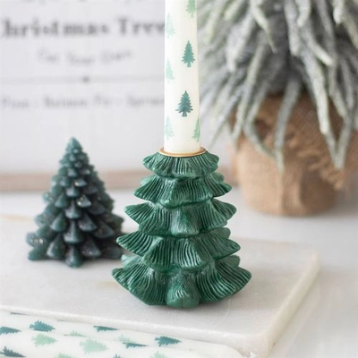 Green Fir Tree Candle Holder with Taper Candle Green Fir Tree Candle Holder with Taper Candle