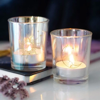 Iridescent Sun and Moon Votive Candle Holders Iridescent Sun and Moon Votive Candle Holders