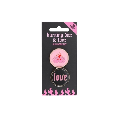 Flaming Dice and Love Pin Badge Set Flaming Dice and Love Pin Badge Set