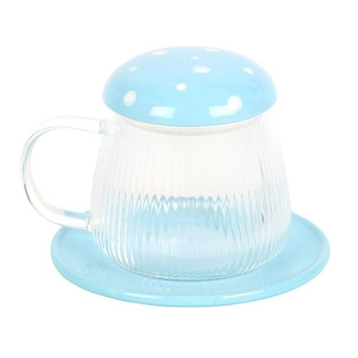Blue Glass Mushroom Mug and Saucer Blue Glass Mushroom Mug and Saucer