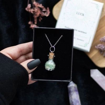 Luck Green Aventurine Crystal Chip Potion Bottle Necklace Luck Green Aventurine Crystal Chip Potion Bottle Necklace