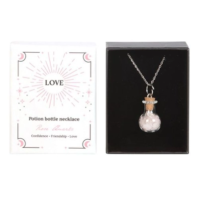 Love Rose Quartz Crystal Chip Potion Bottle Necklace Love Rose Quartz Crystal Chip Potion Bottle Necklace