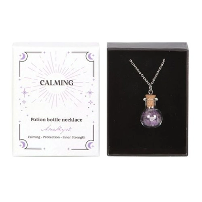 Calming Amethyst Crystal Chip Potion Bottle Necklace Calming Amethyst Crystal Chip Potion Bottle Necklace