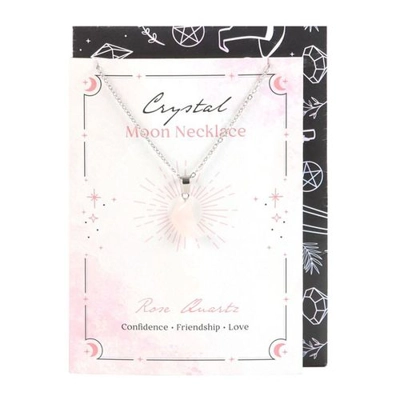 Rose Quartz Crystal Moon Necklace on Greeting Card Rose Quartz Crystal Moon Necklace on Greeting Card