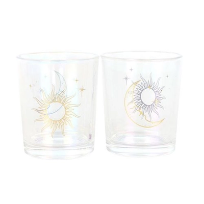 Iridescent Sun and Moon Votive Candle Holders Iridescent Sun and Moon Votive Candle Holders