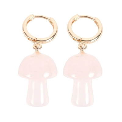 Rose Quartz Crystal Mushroom Earrings