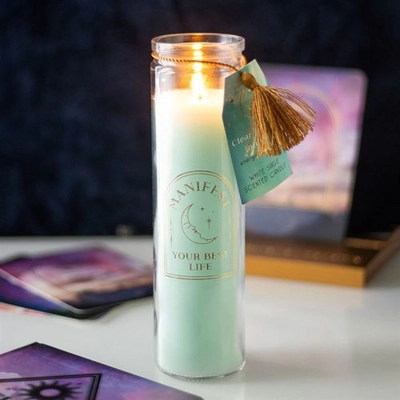 White Sage Tube Candle with Clear Quartz Crystals White Sage Tube Candle with Clear Quartz Crystals
