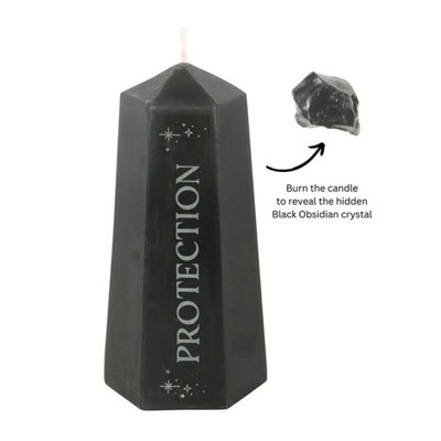 Protection Crystal Candle with Rough Black Obsidian Protection Crystal Candle with Rough Black Obsidian