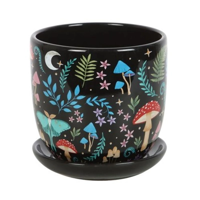 Dark Forest Print Ceramic Plant Pot with Saucer Dark Forest Print Ceramic Plant Pot with Saucer