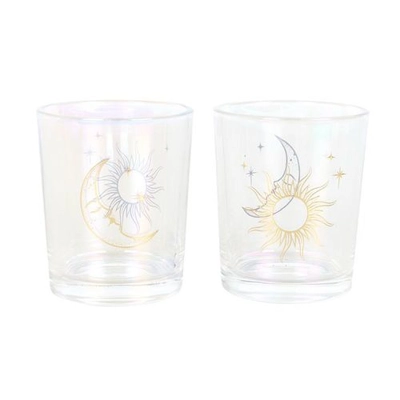 Iridescent Sun and Moon Votive Candle Holders Iridescent Sun and Moon Votive Candle Holders