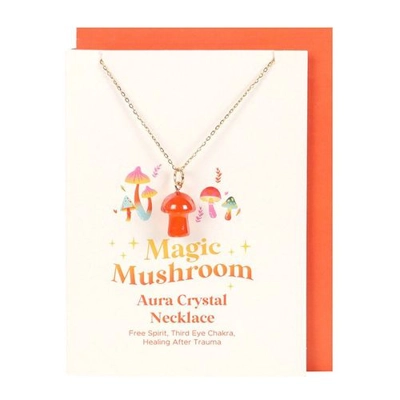 Orange Aura Crystal Mushroom Necklace Greeting Card Orange Aura Crystal Mushroom Necklace Greeting Card