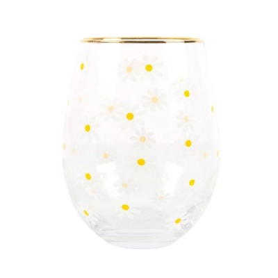 All Over Daisy Print Stemless Wine Glass All Over Daisy Print Stemless Wine Glass